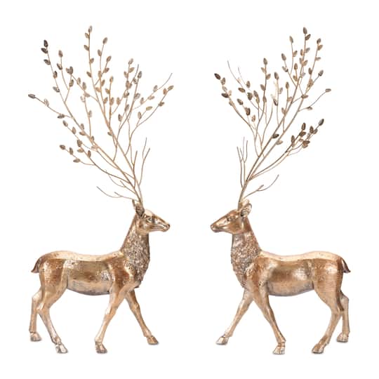 Melrose 39" Deer Figurines with Branch Antlers, 2ct.